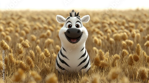 Cute Cartoon Zebra in a Field of Grass