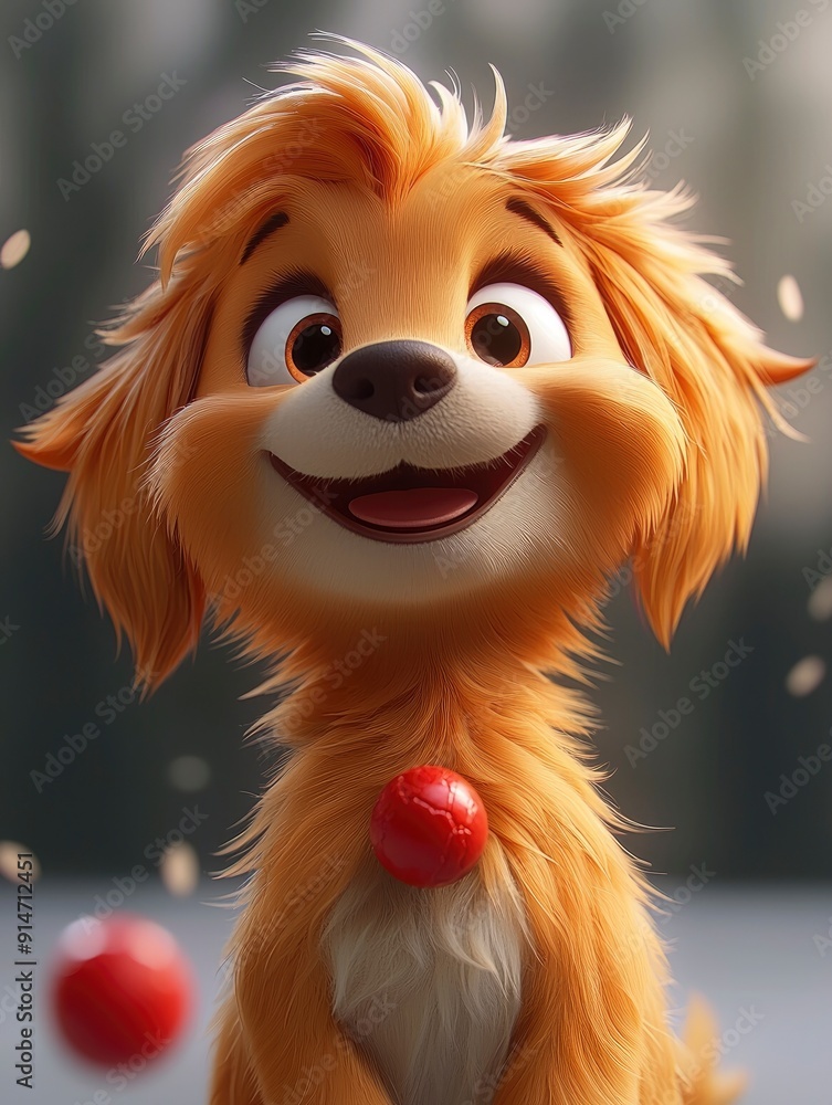 Adorable Cartoon Puppy with Red Ball Adorable Cartoon Puppy with Red Ball