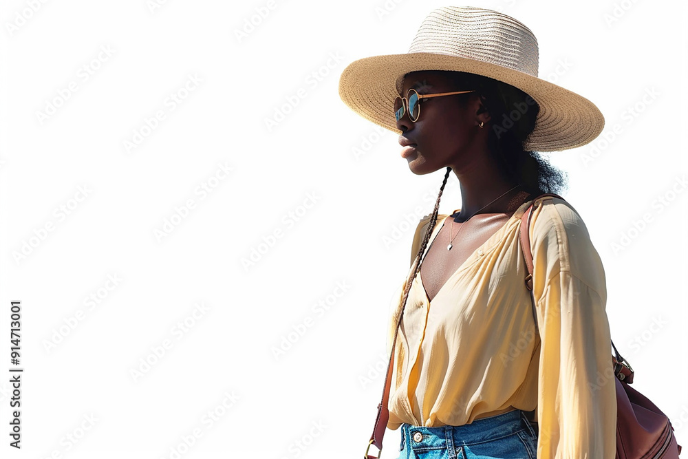 Woman in Summer Outfit Wearing Sunglasses and Hat Woman in Summer Outfit Wearing Sunglasses and Hat