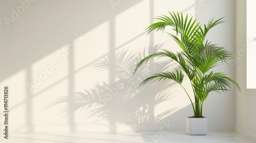 Kentia Palm in bright room with space for text