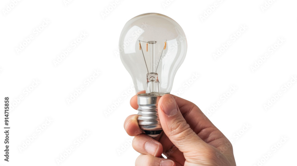 Hand holding light bulb on transparent background Hand holding light bulb on transparent background