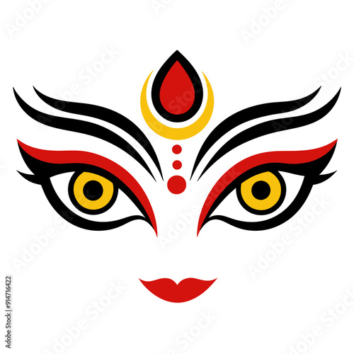 Durga Eyes and Hindu Goddess Faces Vector Illustration - Durga Ma, Kali Ma, Tara Ma, Joy Ma Silhouette Line Art