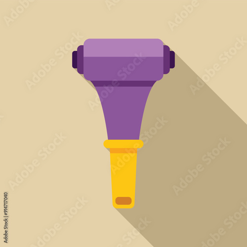 Purple lint roller with yellow handle, cleaning up dust, hair, and debris from clothes and fabric surfaces
