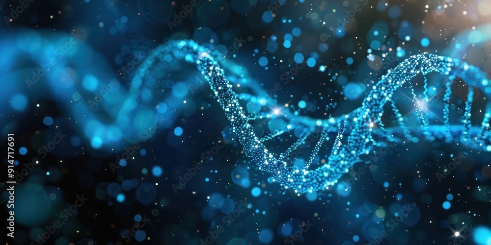 Glowing Blue DNA Helix with Sparkling Background Glowing Blue DNA Helix with Sparkling Background
