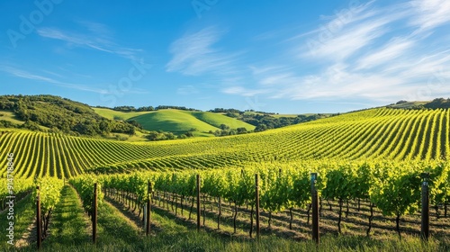 Wallpaper Mural A picturesque vineyard with rolling hills and a bright blue sky Torontodigital.ca