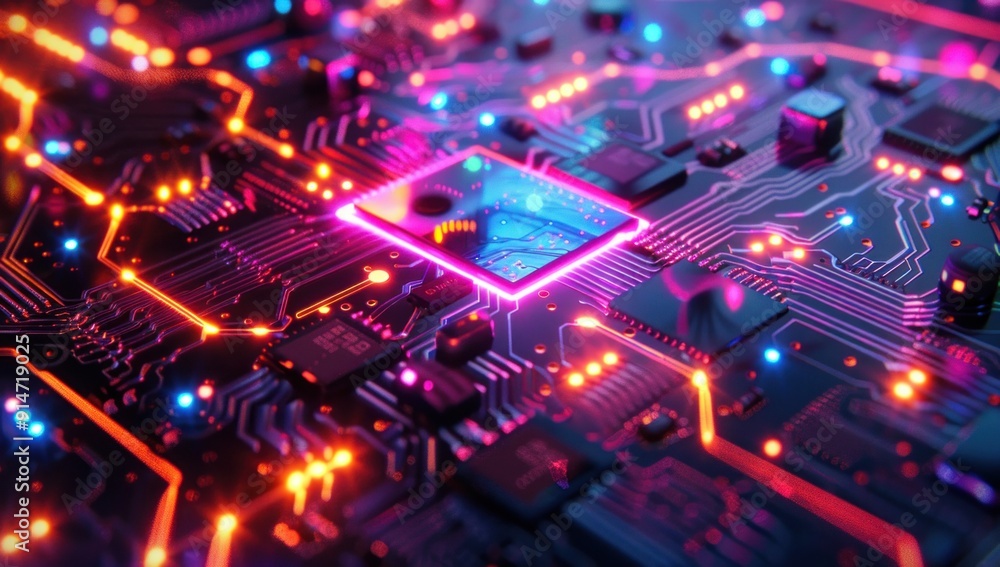 Glowing Circuit Board with Central Processing Unit Glowing Circuit Board with Central Processing Unit