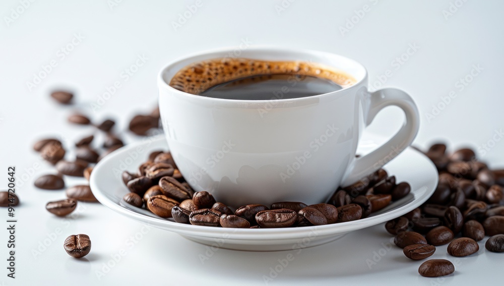 Coffee Cup with Beans on a White Background Coffee Cup with Beans on a White Background