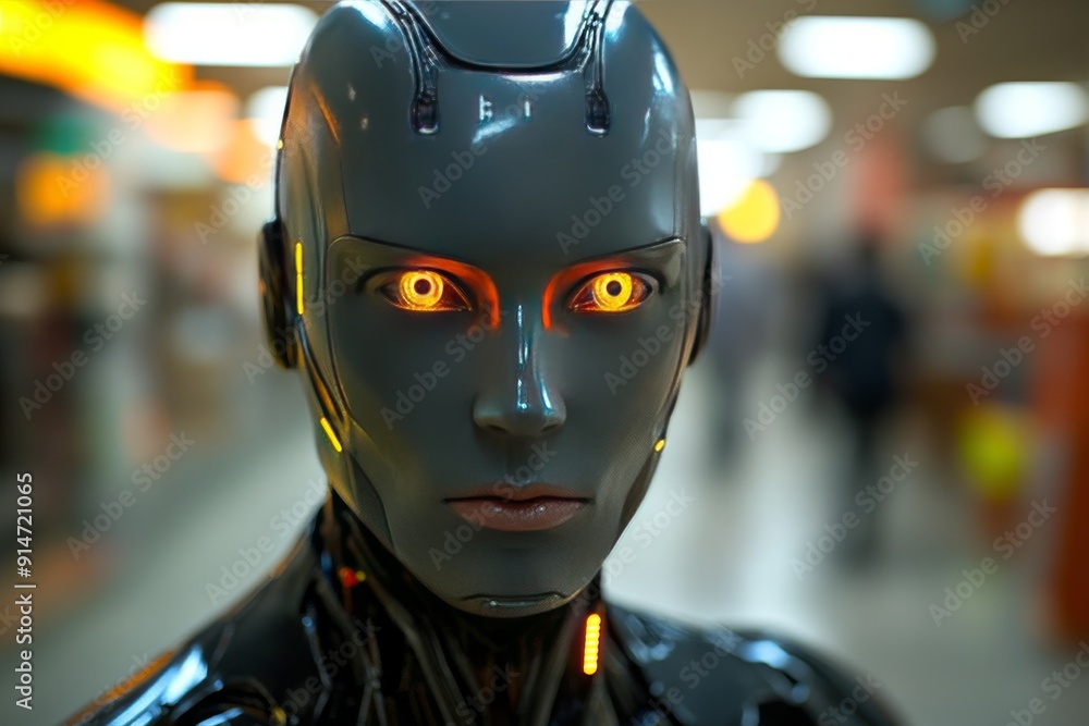 Expressive humanoid robot with futuristic facial features highlighting the blend of technology and emotive interaction Expressive humanoid robot with futuristic facial features highlighting the blend of technology and emotive interaction
