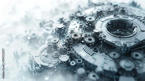 Wallpaper Mural Innovations in Generative AI: Abstract Gray Gears and Technology Elements on White Background Torontodigital.ca