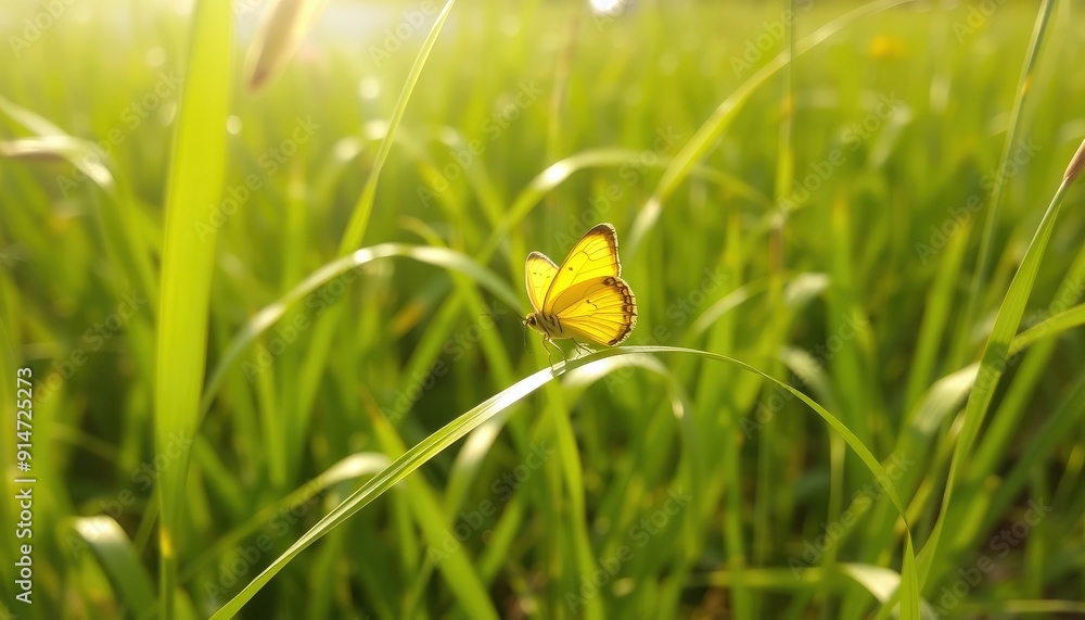 Yellow Butterfly on Green Grass. Yellow Butterfly on Green Grass.