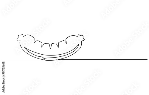 sausage continuous line art drawing, Sausage Vector Line Icon - Simple Thin Line Icon, Premium Quality Design Element, Grill Sausage Line Icon, Outline Symbol Vector Illustration.