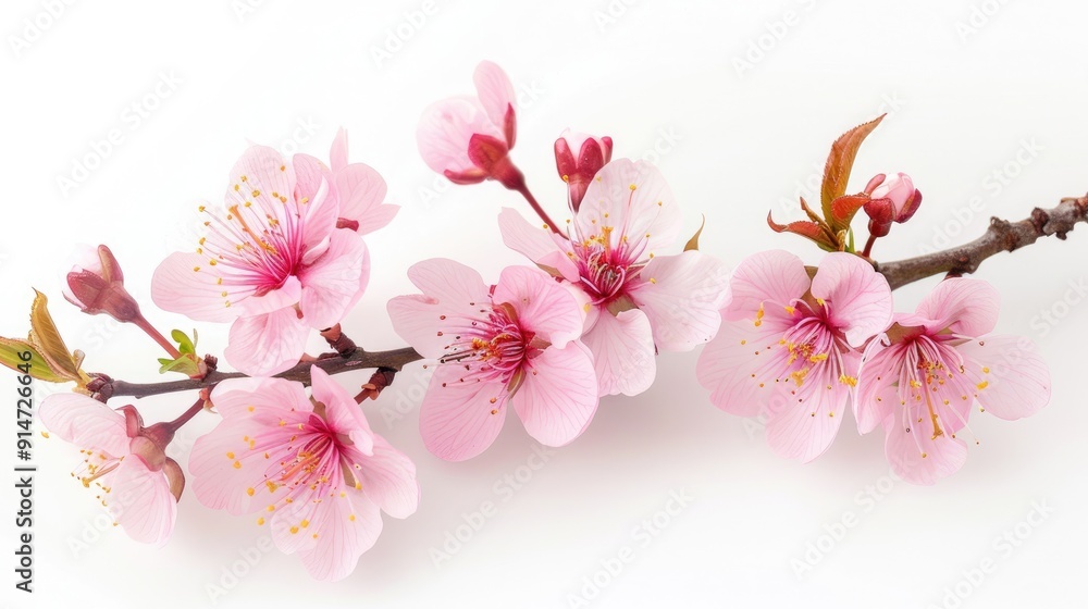 Pink cherry blossom branch isolated on white background Pink cherry blossom branch isolated on white background