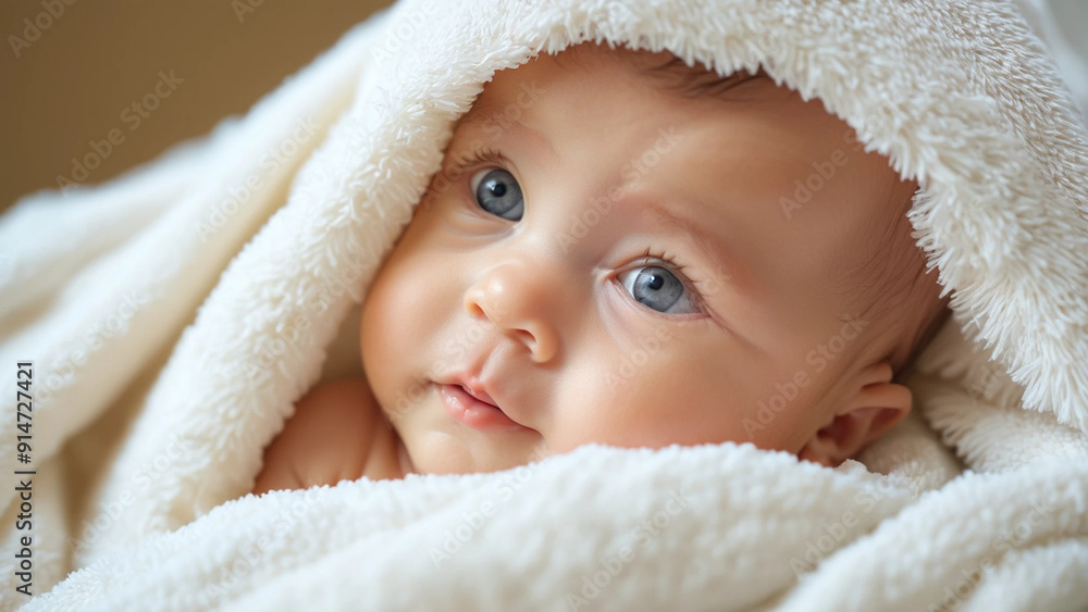 Adorable Baby Wrapped in Soft Towel: Cherished Moment of Infancy with Gentle Comfort and Warmth Captured Adorable Baby Wrapped in Soft Towel: Cherished Moment of Infancy with Gentle Comfort and Warmth Captured