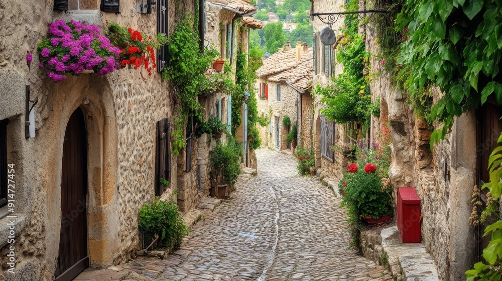A picturesque village with cobblestone streets and historic architecture A picturesque village with cobblestone streets and historic architecture
