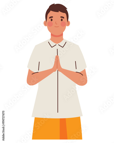 young hindu man making namaste greeting