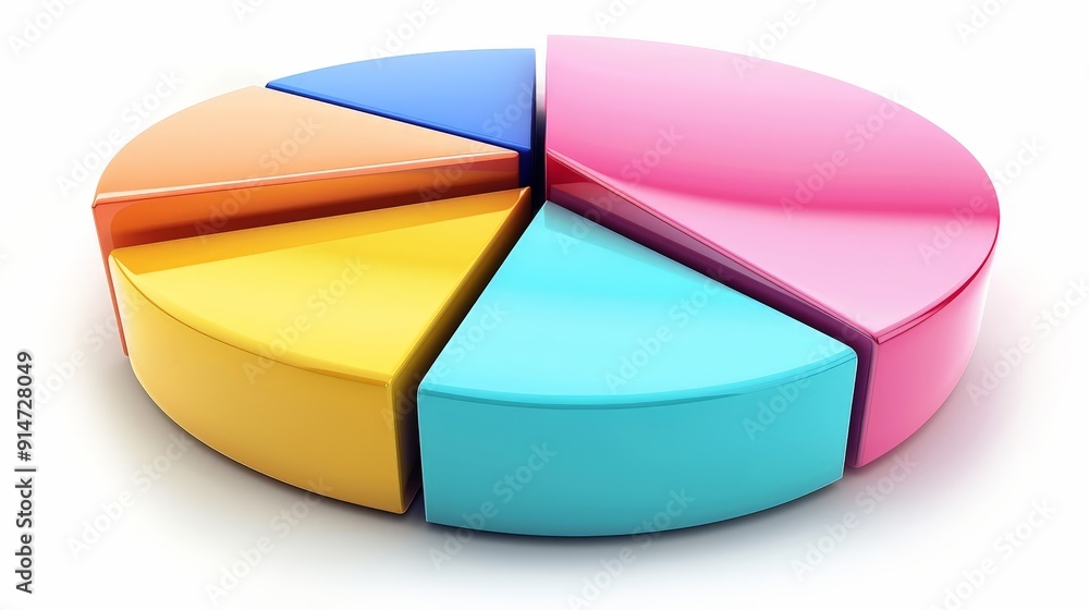 Obraz premium A 3D pie chart with various segments representing different financial data, isolated on a white background.