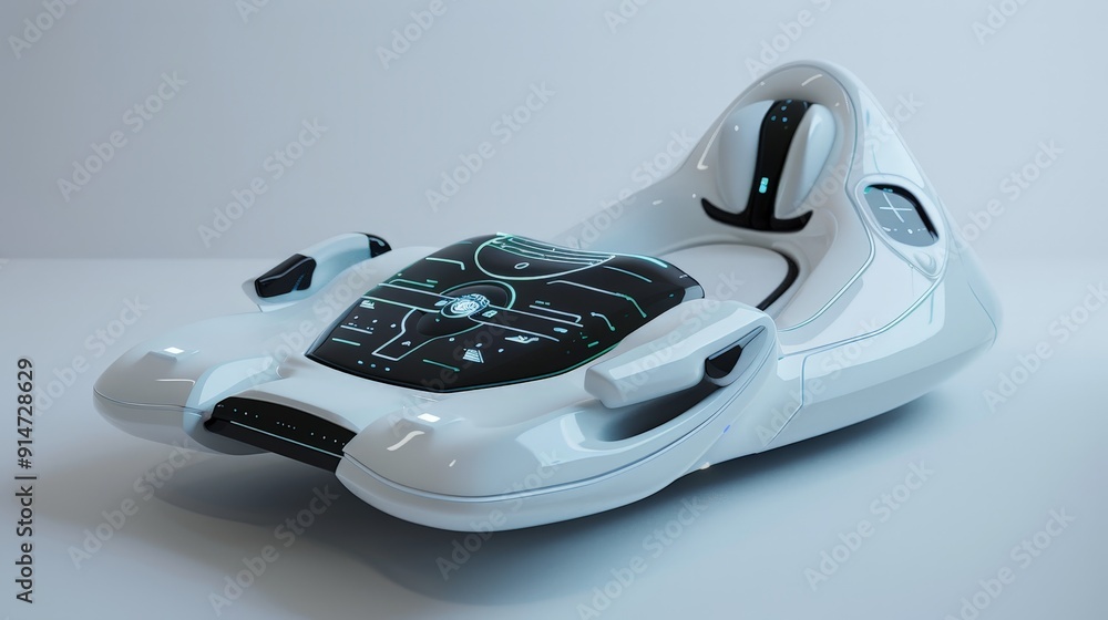 A futuristic AI device with an ergonomic design and interactive touch controls, displayed against a white background to focus on its high-tech capabilities and sleek appearance. A futuristic AI device with an ergonomic design and interactive touch controls, displayed against a white background to focus on its high-tech capabilities and sleek appearance.
