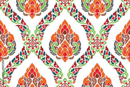 It’s an image of Thai traditional art. Used for painting fabric pattern, wallpaper, curtain, blanket, pillowcases, bedsheets, home decoration. Vector graphic design.