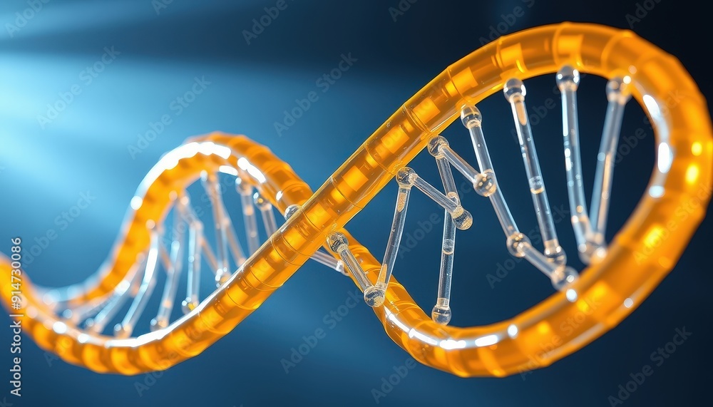 Obraz premium 3D DNA Model on a Blue Background.