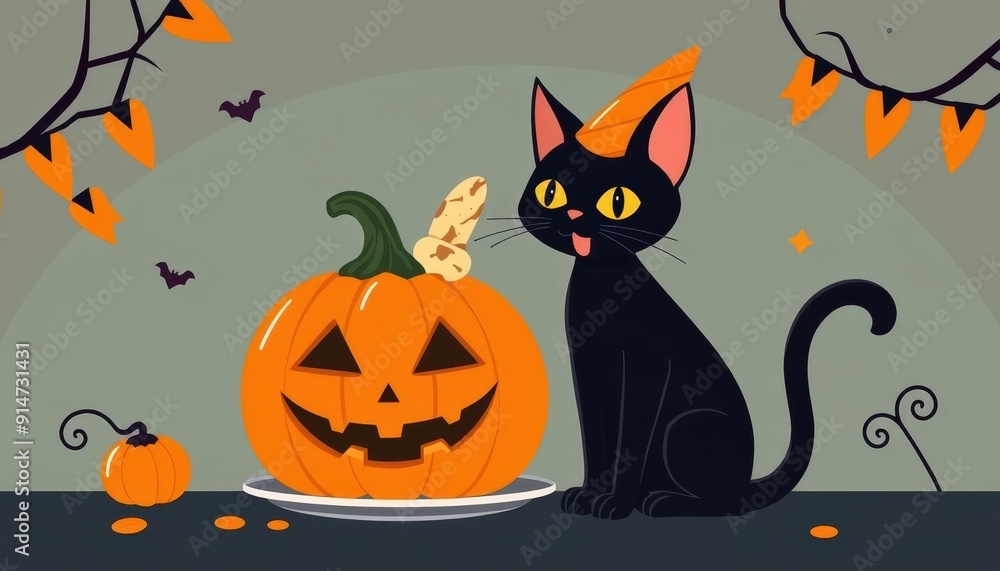 Black Cat and Jack-o'-lantern for Halloween. Black Cat and Jack-o'-lantern for Halloween.
