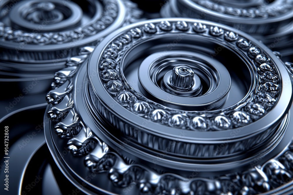 Close up of a high tech mechanical gear system with metallic textures and intricate design showcasing the precision and complexity of advanced engineering Close up of a high tech mechanical gear system with metallic textures and intricate design showcasing the precision and complexity of advanced engineering
