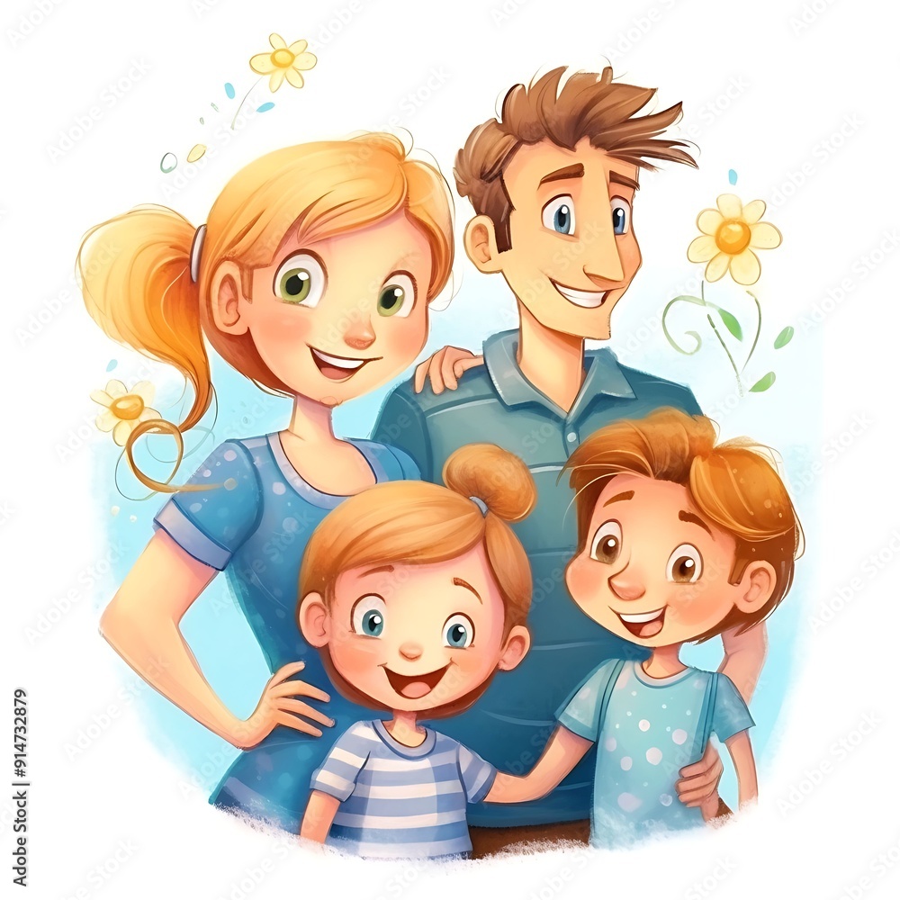 Happy Family Portrait With Two Children Smiling Happy Family Portrait With Two Children Smiling