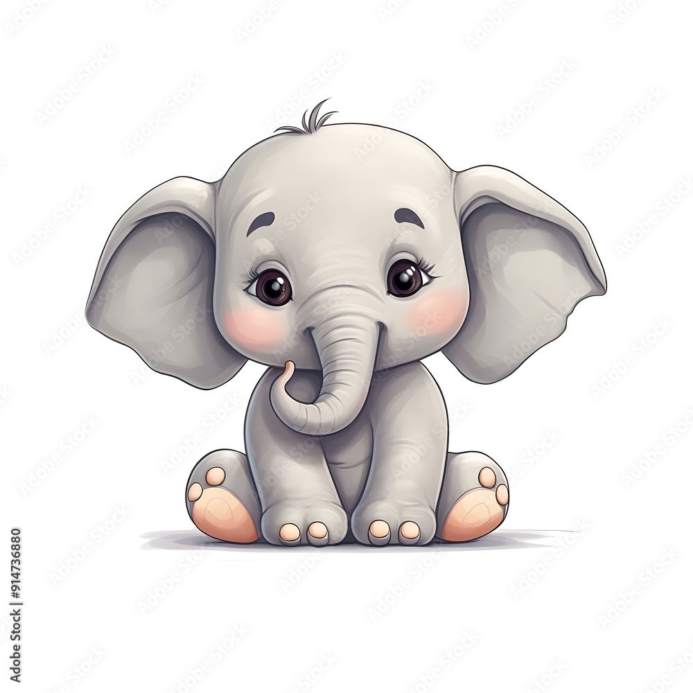 Cute Baby Elephant Sitting On A White Background Cute Baby Elephant Sitting On A White Background