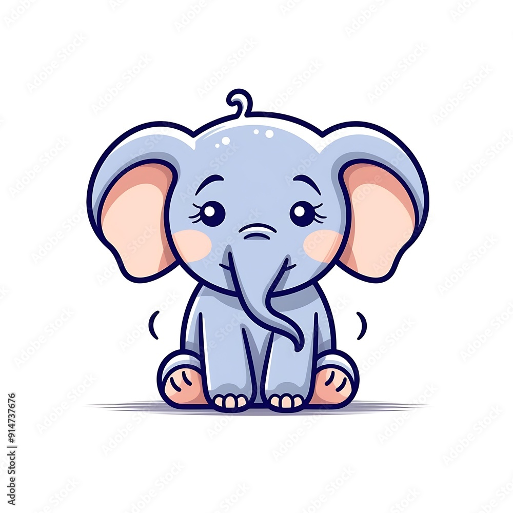 Obraz premium Cute Cartoon Elephant Sitting On A White Background