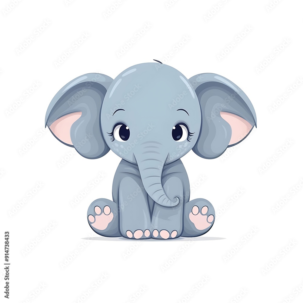 Adorable Cartoon Baby Elephant Sitting on White Background Adorable Cartoon Baby Elephant Sitting on White Background