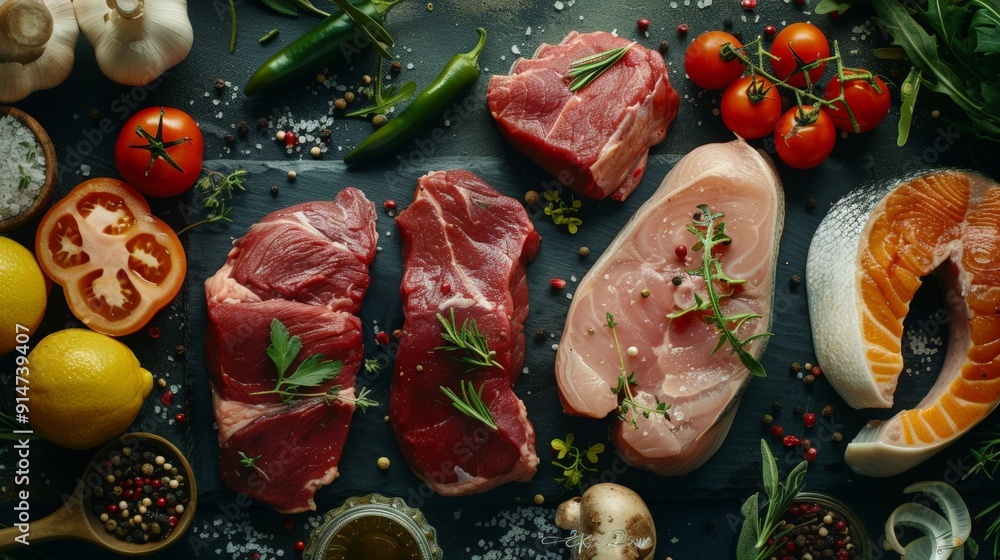 Fototapeta premium Design a campaign to promote a supermarket's fresh meat and seafood department, emphasizing quality, freshness, and sustainable sourcing.
