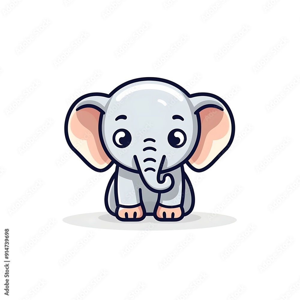 Fototapeta premium Cute Cartoon Baby Elephant Sitting on White Background