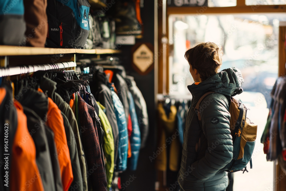 a woman looking at a rack of jackets a woman looking at a rack of jackets