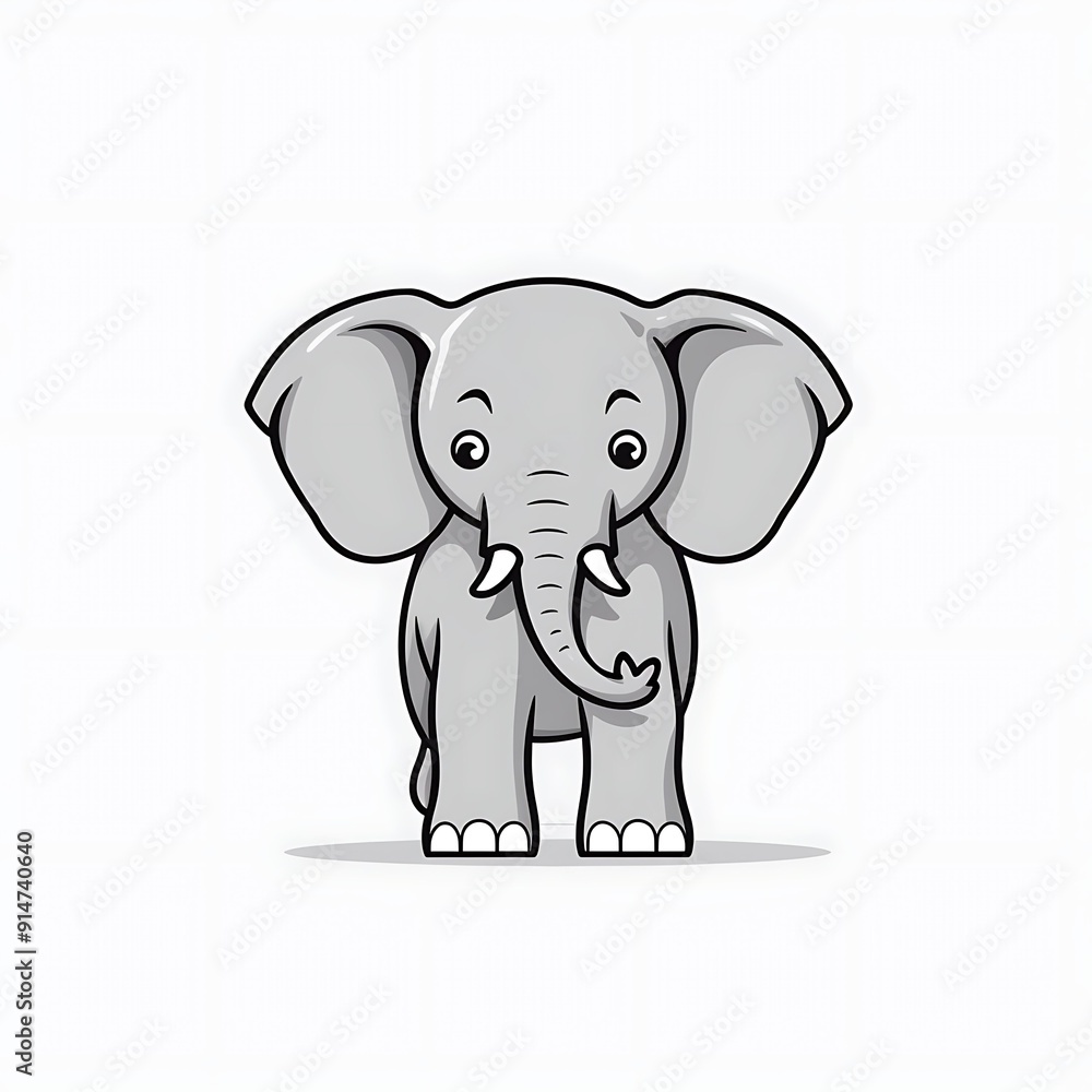 Fototapeta premium Cute Cartoon Elephant Standing on White Background