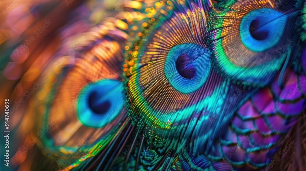 Obraz premium Close-up of Vibrant Peacock Feathers with Eye-like Patterns
