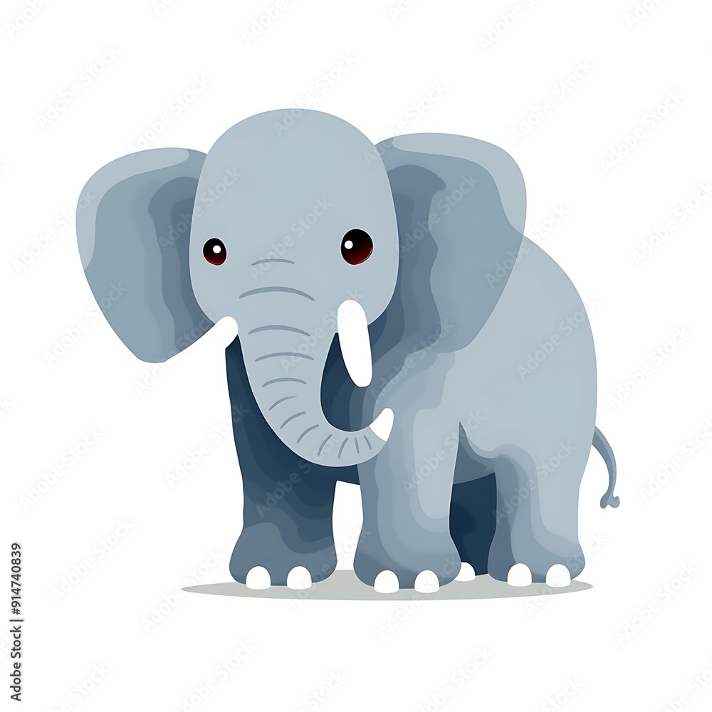 Cute Cartoon Illustration of a Gray Elephant Standing on White Background Cute Cartoon Illustration of a Gray Elephant Standing on White Background