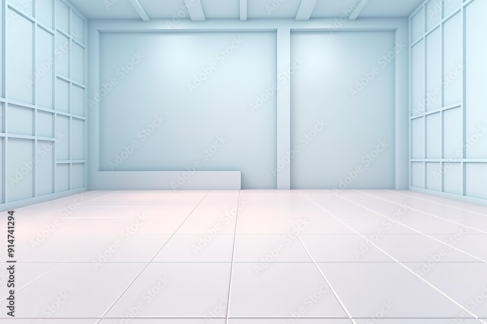 Empty room with white tiled floor and light blue walls. Empty room with white tiled floor and light blue walls.