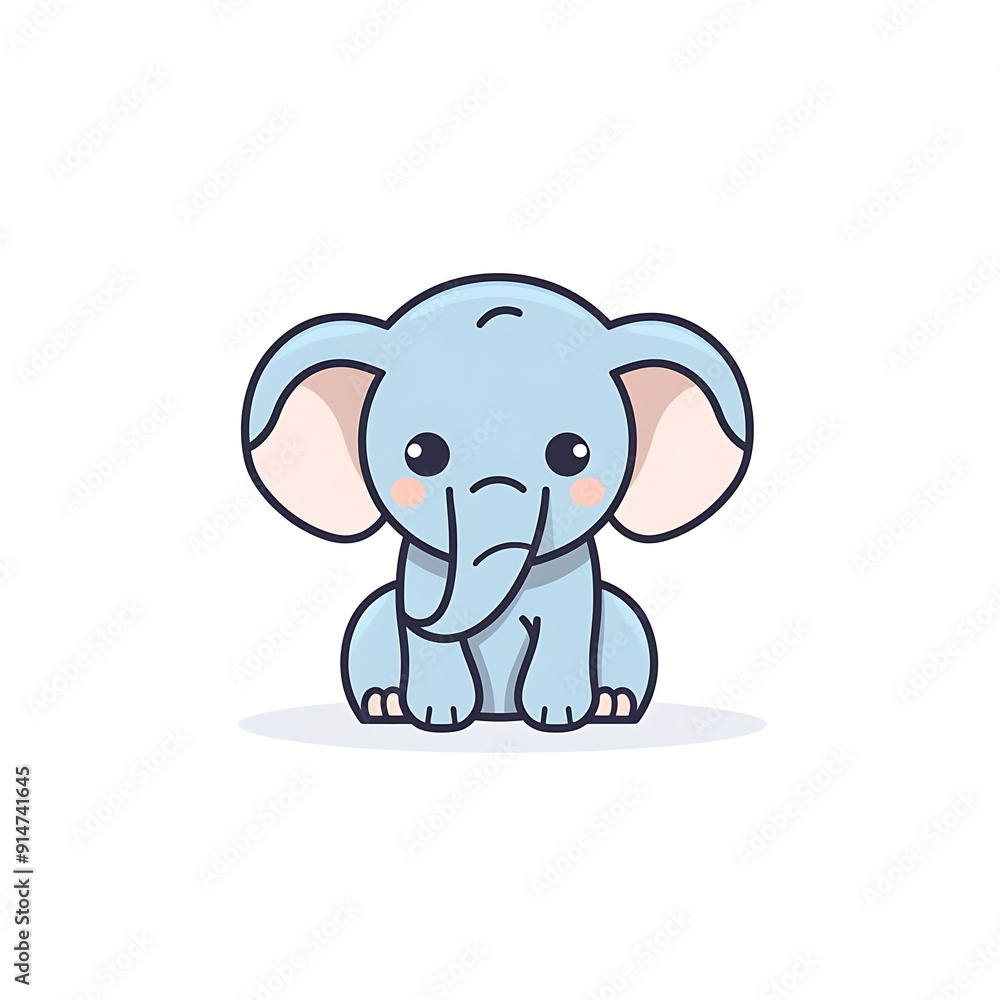 Adorable Blue Elephant Cartoon Sitting On White Background Adorable Blue Elephant Cartoon Sitting On White Background