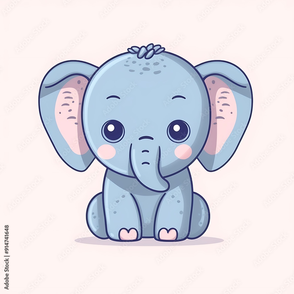 Cute Blue Baby Elephant Cartoon Illustration Cute Blue Baby Elephant Cartoon Illustration