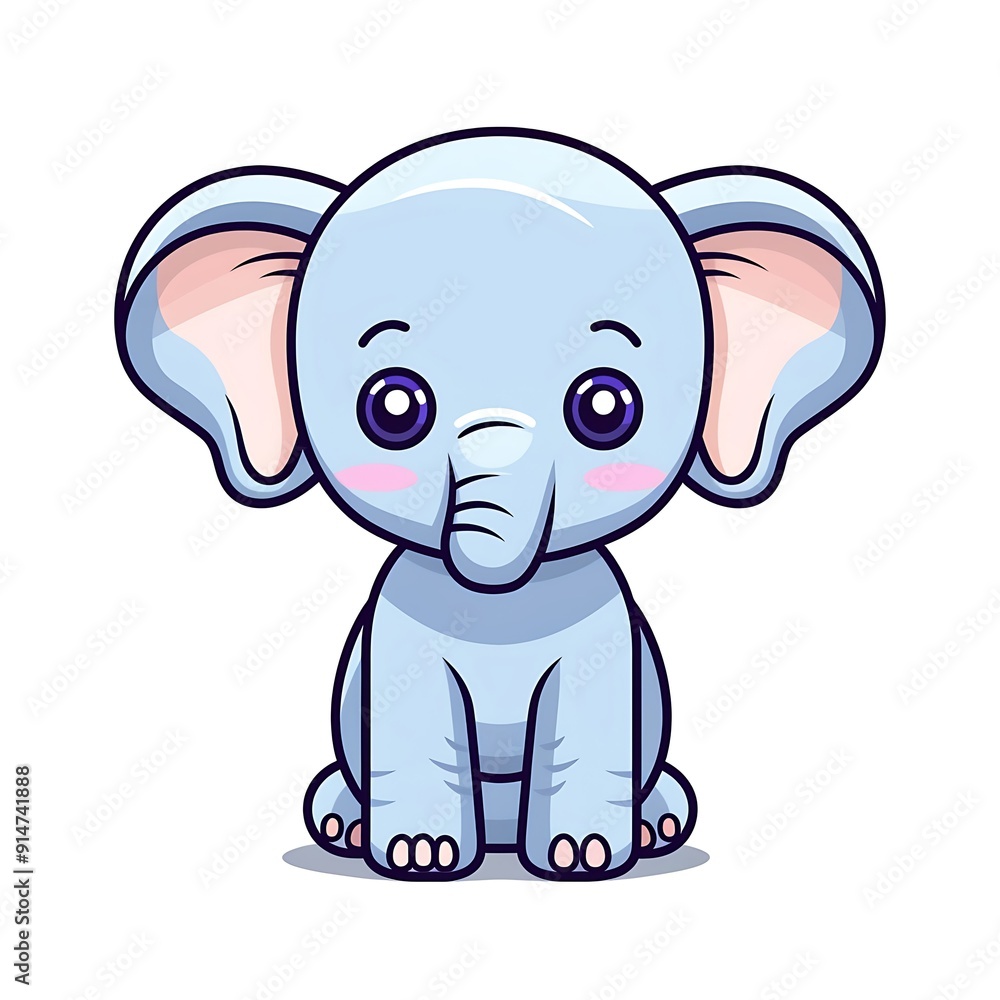 Cartoon Baby Elephant Sitting On White Background Cartoon Baby Elephant Sitting On White Background