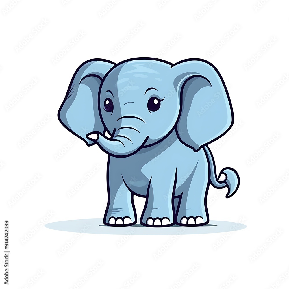 Cartoon Illustration of a Blue Baby Elephant Standing Cartoon Illustration of a Blue Baby Elephant Standing