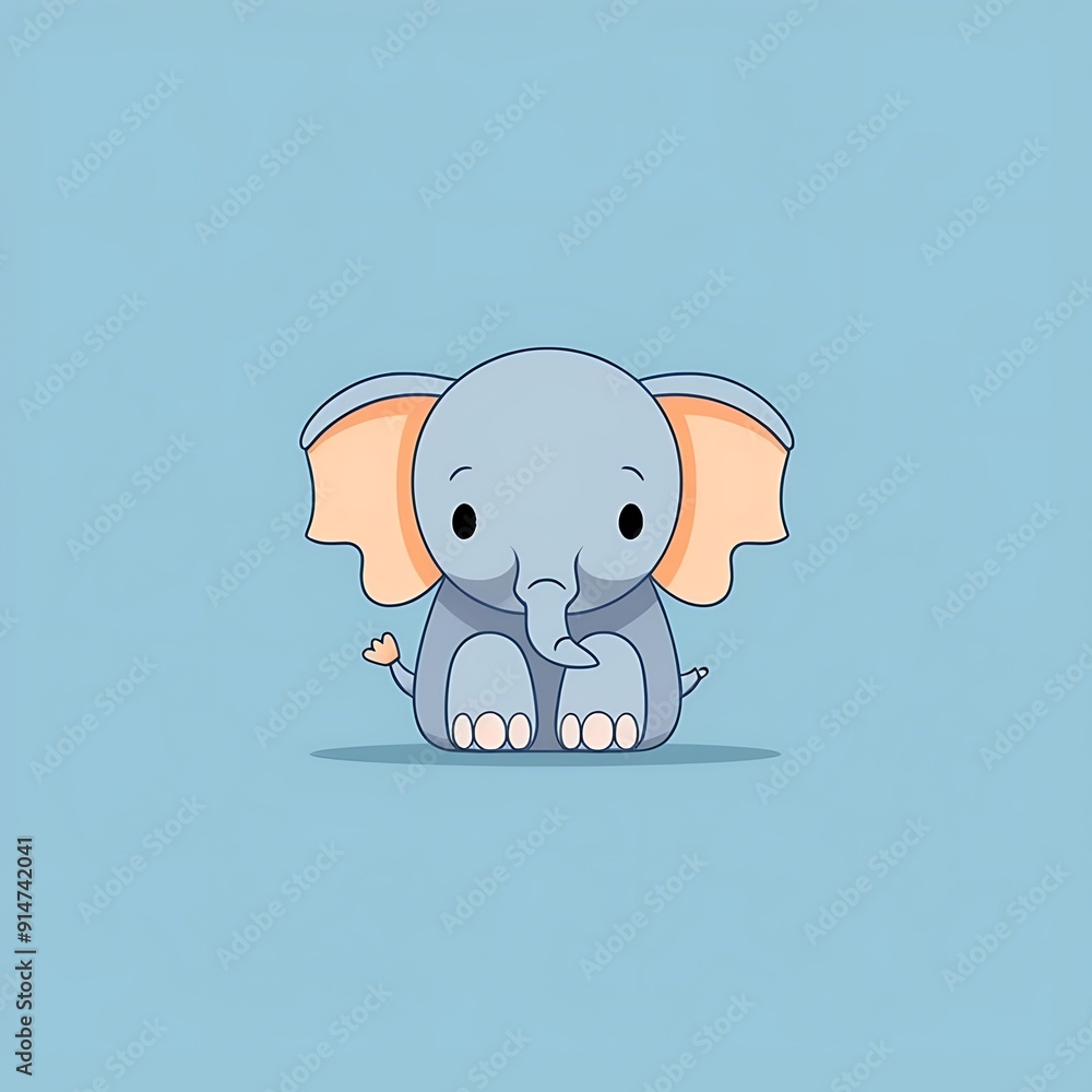 Cute Cartoon Elephant Sitting on a Blue Background Cute Cartoon Elephant Sitting on a Blue Background