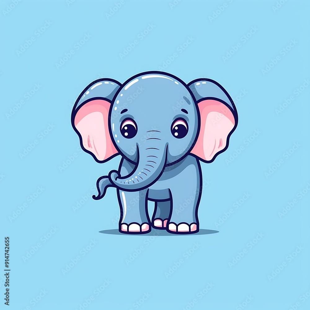 Fototapeta premium Cute Blue Elephant Cartoon Illustration