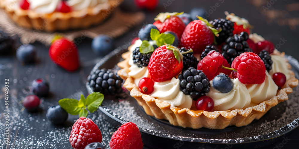 Red Fruit Tartlet Adorned with Fresh Mint Red Fruit Tartlet Adorned with Fresh Mint