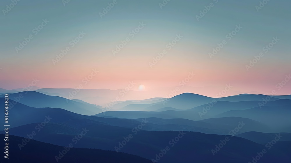 Fototapeta premium Soft gradients of dusk and dawn converge in a tranquil symphony.