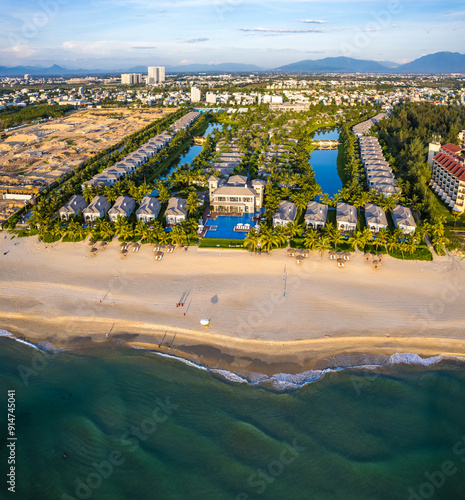 Aerial view of Non Nuoc Beach in Da Nang, Vietnam photo