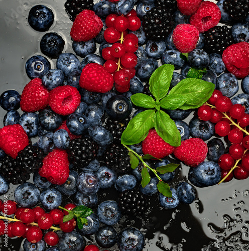 Summer berries mix background. Berries background. Blueberry, raspberries and blackberry. Berries pattern. Fresh berries mix.