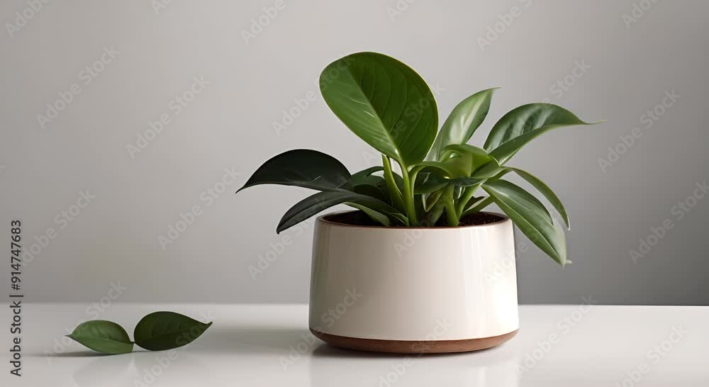 Green Plant in a White Pot on White Table Green Plant in a White Pot on White Table