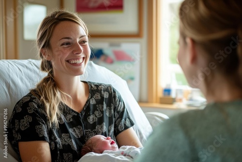 A caring midwife supporting a mother during labor in a cozy birthing suite, providing guidance, encouragement, and comfort as she prepares to welcome her baby