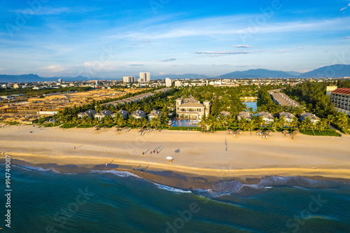 Aerial view of Non Nuoc Beach in Da Nang, Vietnam photo