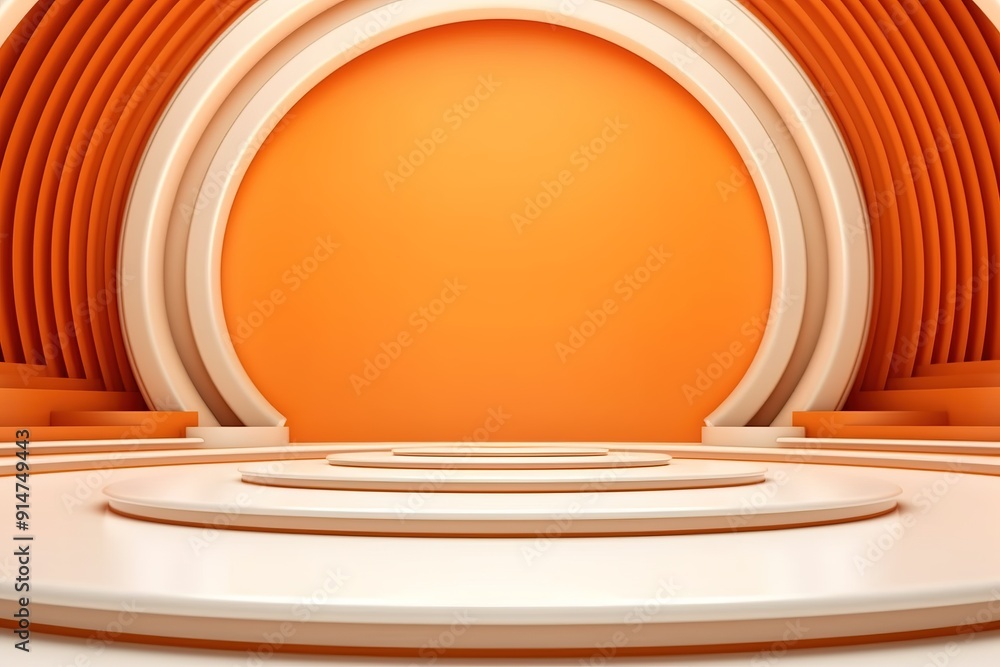 Naklejka premium Abstract orange and white circular podium.